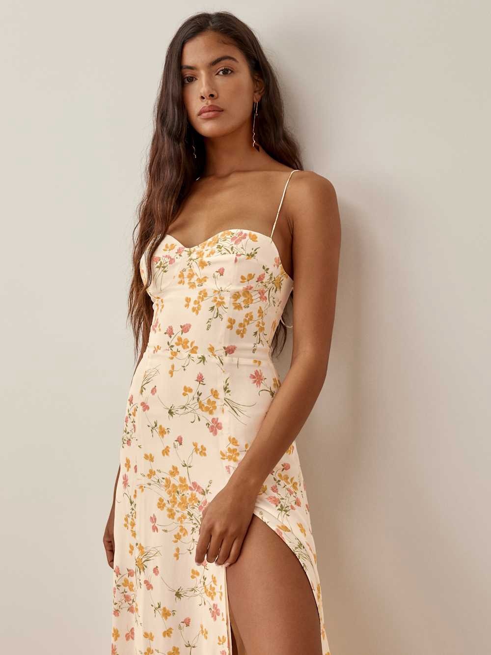 Reformation Juliette Dress Cream Floral Midi Sweetheart Garden Size 2